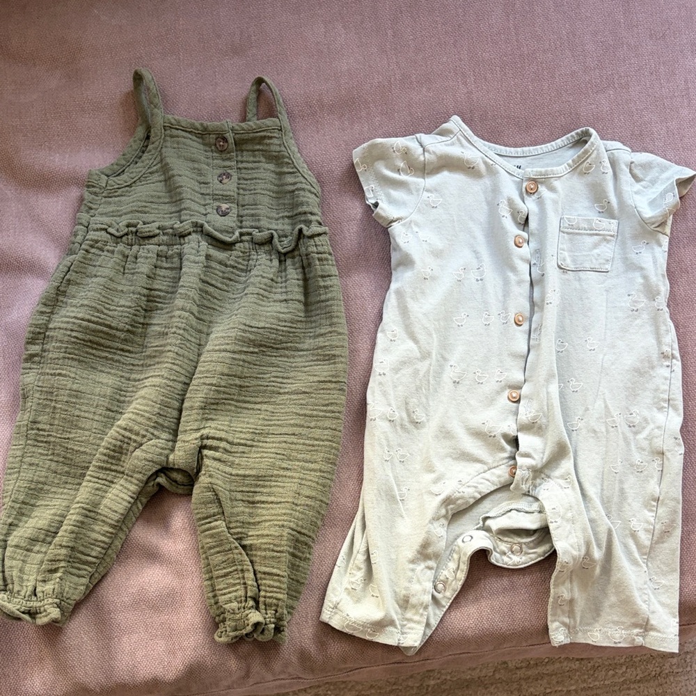 Olive Green Textured Cotton Kids Overalls
